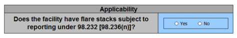 Image of applicability table for 2016-2023 Subpart W Flares and Flare Stacks